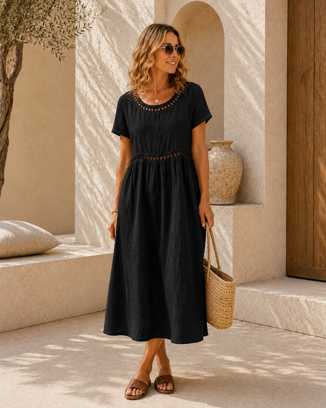 Xisca - Vestido Midi Bordado de Algodón