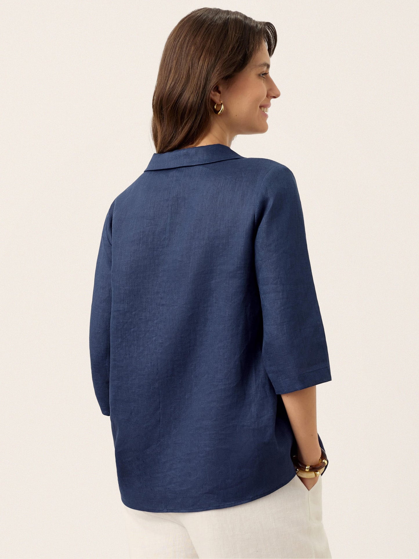 100% Linen Asymmetric Collar Inverted Pleat Top OTTILIE