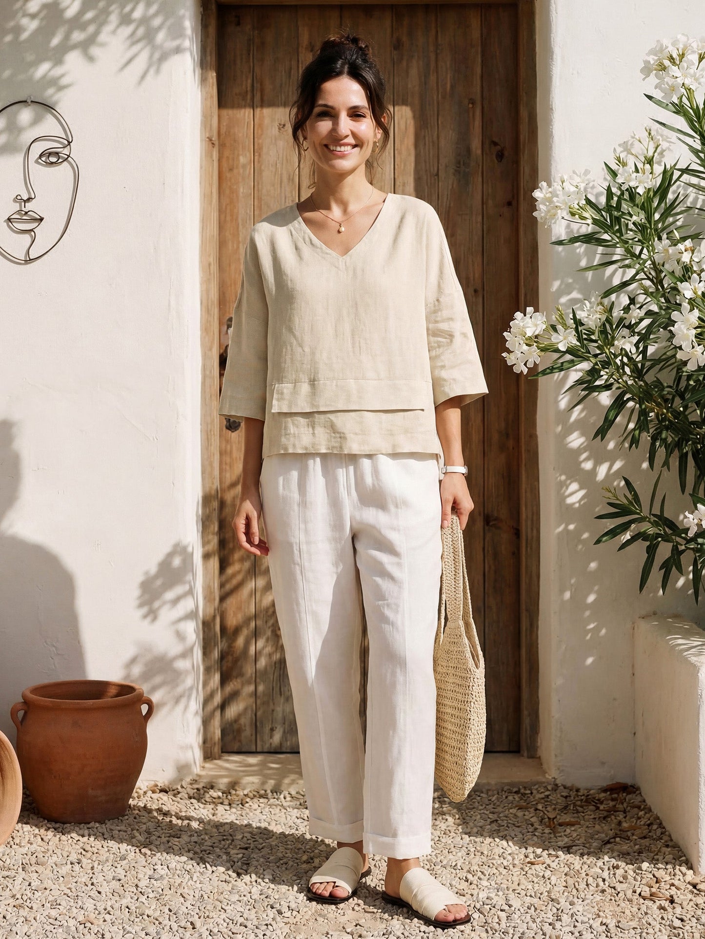 100% Linen Drop Shoulder Asymmetric Layered Hem Overtop VIOLA