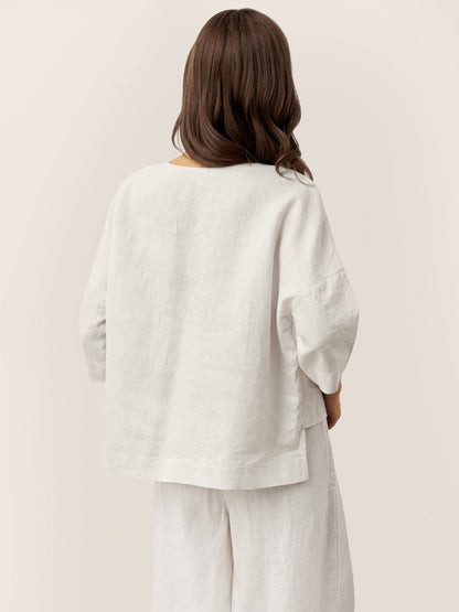 100% Linen Drop Shoulder Asymmetric Layered Hem Overtop VIOLA