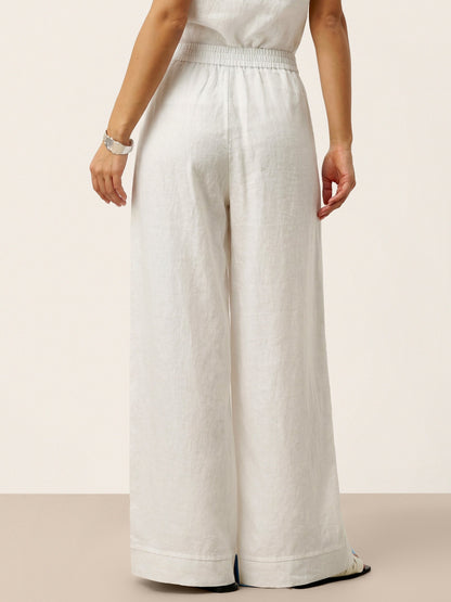 100% Linen Sculpted Pleat Elasticated Back Relaxed Pants VERIDIANA