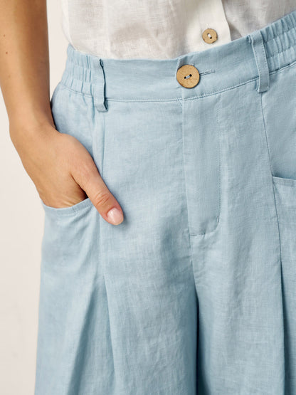 100% Linen Sculpted Pleat Elasticated Back Relaxed Pants VERIDIANA