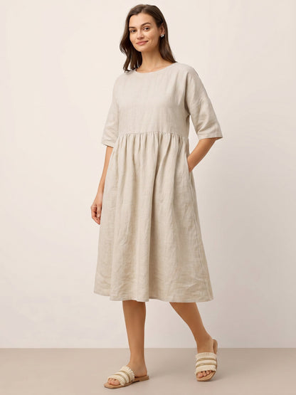 100% Linen A-Line Midi Dress VALENCIA