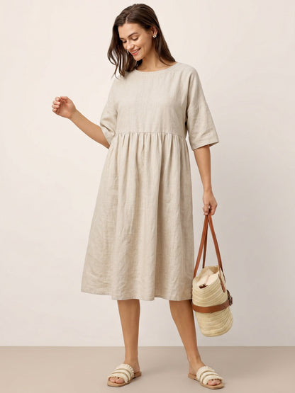 100% Linen A-Line Midi Dress VALENCIA