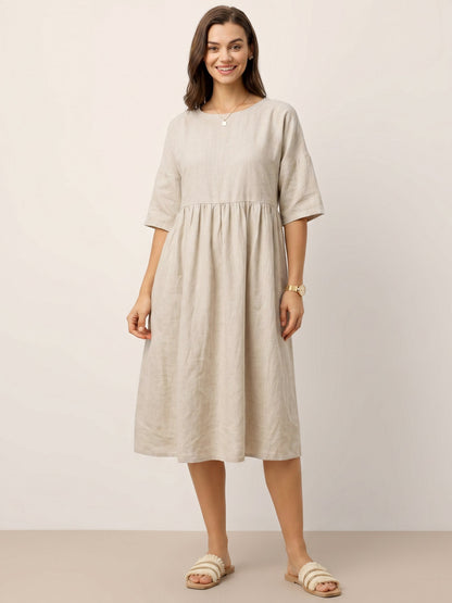 100% Linen A-Line Midi Dress VALENCIA