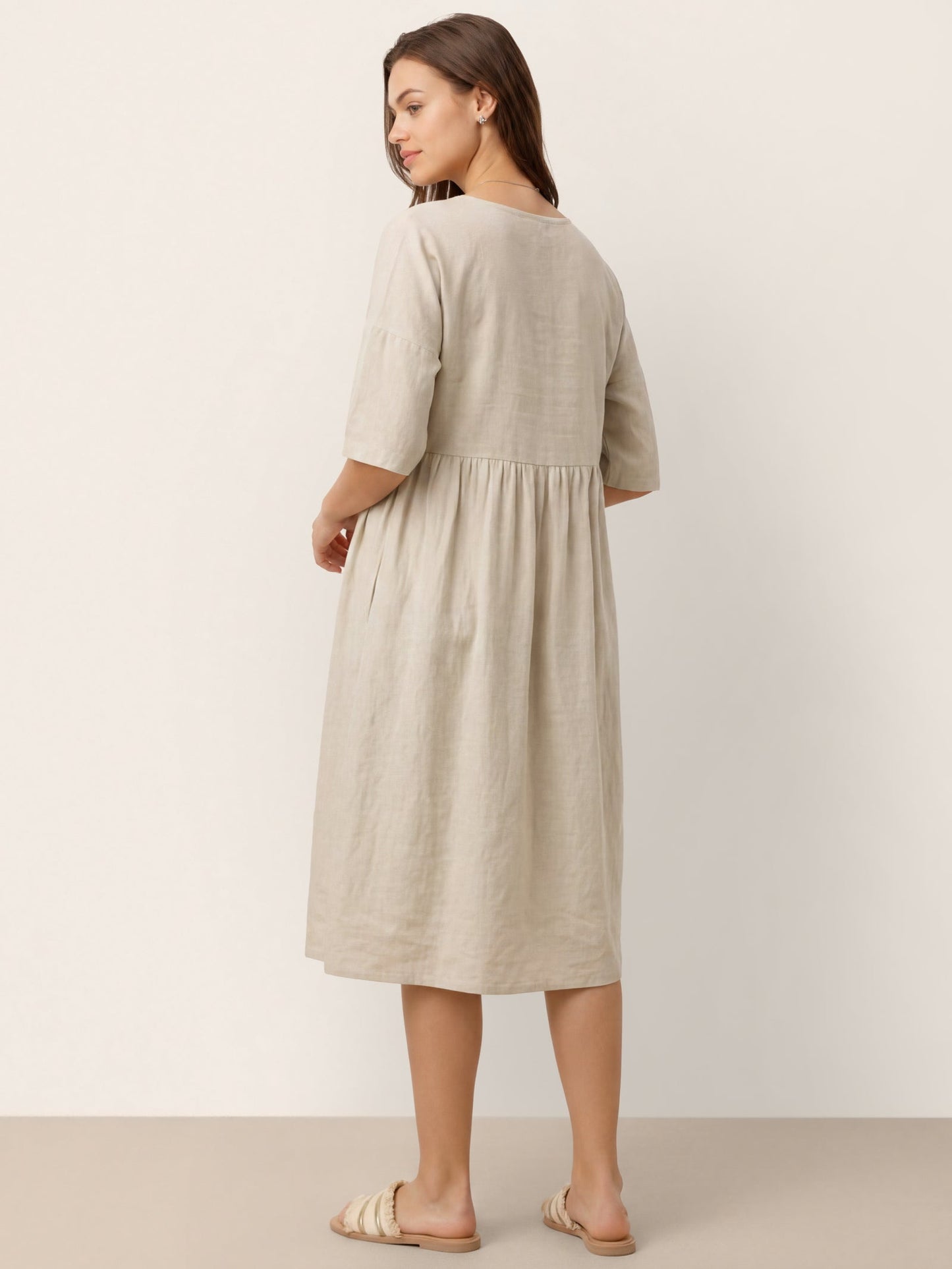 100% Linen A-Line Midi Dress VALENCIA