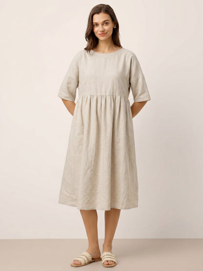 100% Linen A-Line Midi Dress VALENCIA