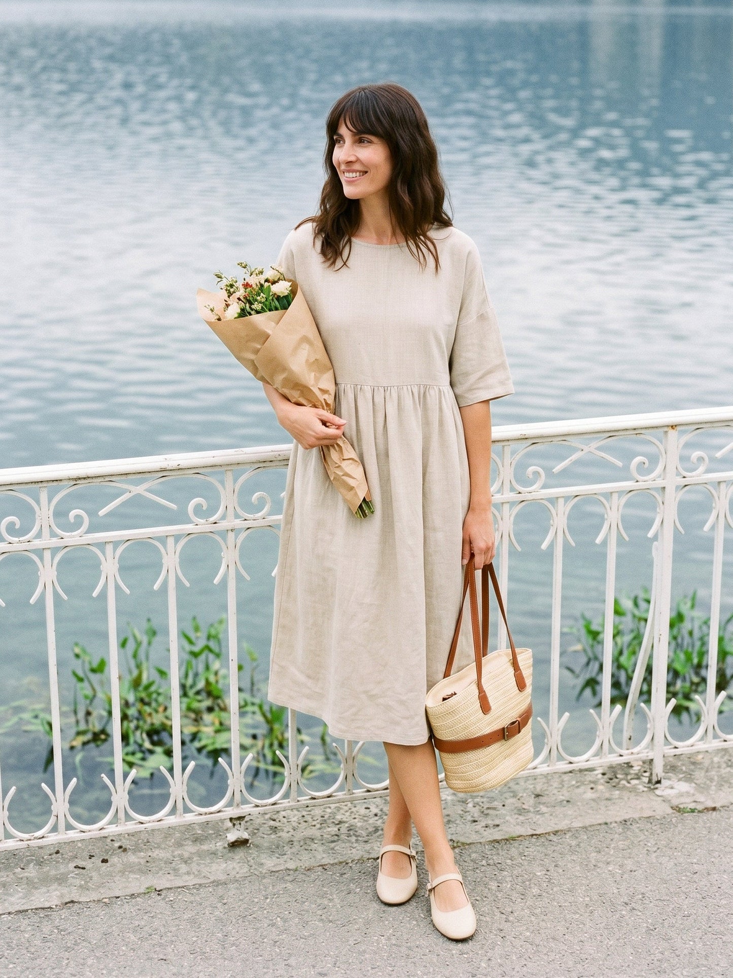 100% Linen A-Line Midi Dress VALENCIA