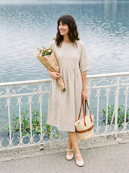 100% Linen A-Line Midi Dress VALENCIA