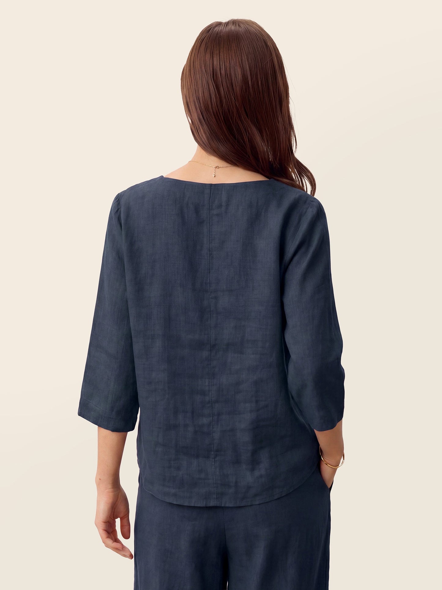 100% Linen Asymmetric-Hem Button-Trim Top NYLA