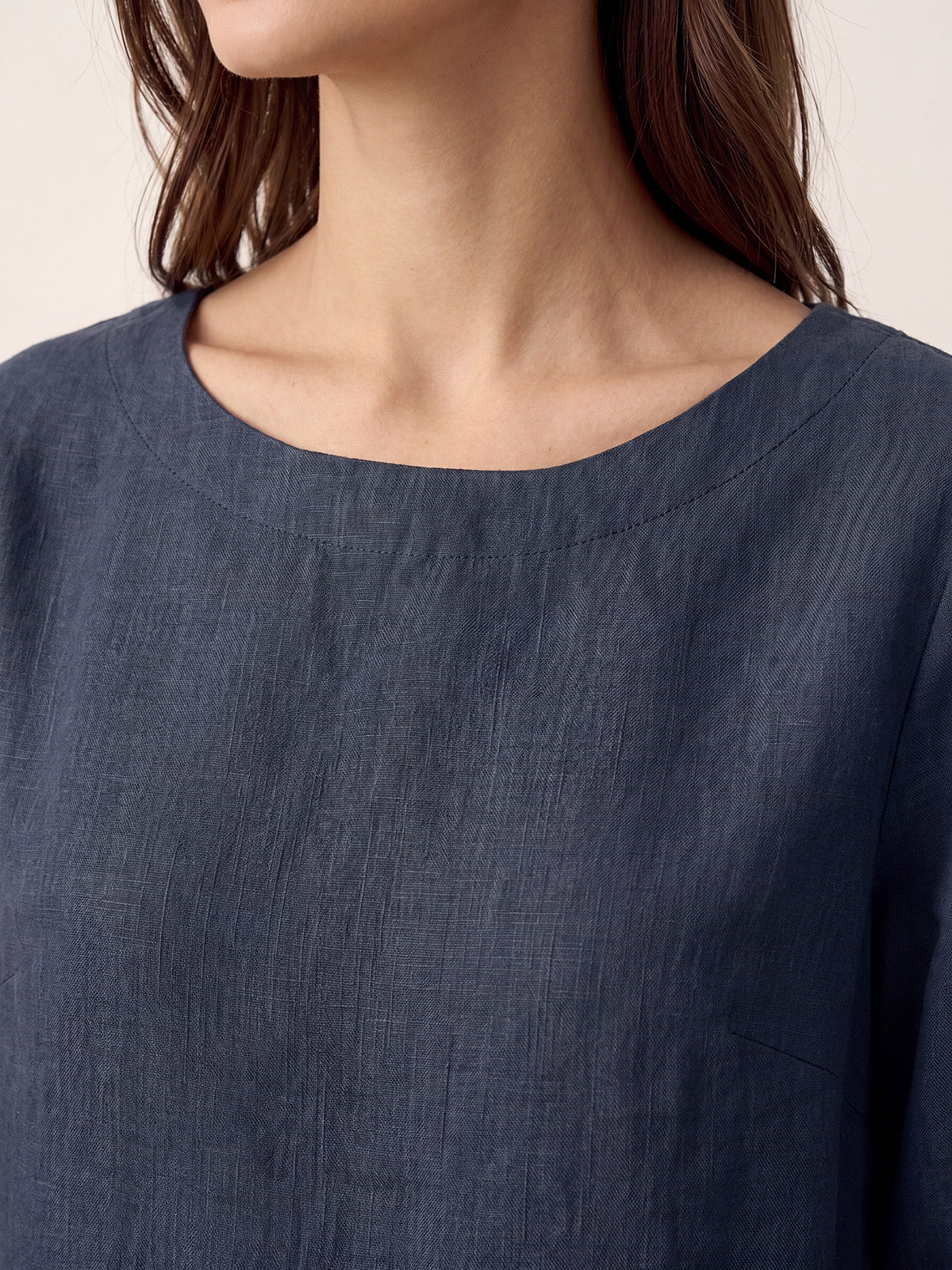 100% Linen Asymmetric-Hem Button-Trim Top NYLA