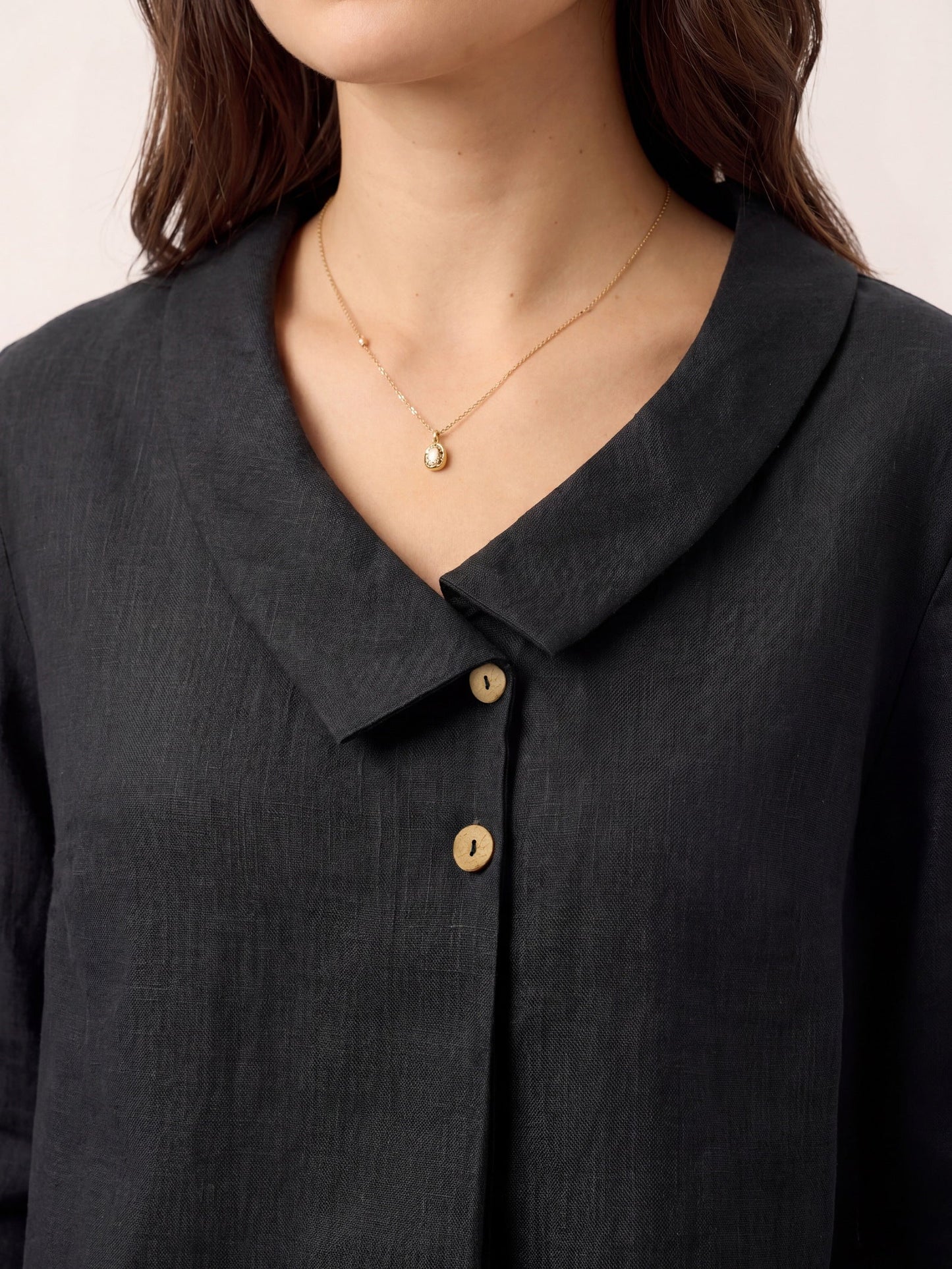 100% Linen Asymmetric Collar Inverted Pleat Top OTTILIE