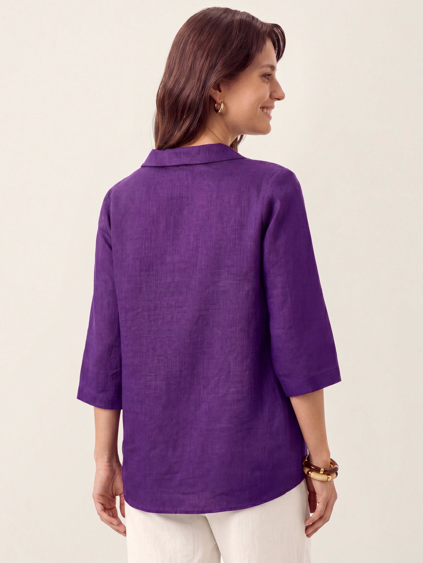 100% Linen Asymmetric Collar Inverted Pleat Top OTTILIE