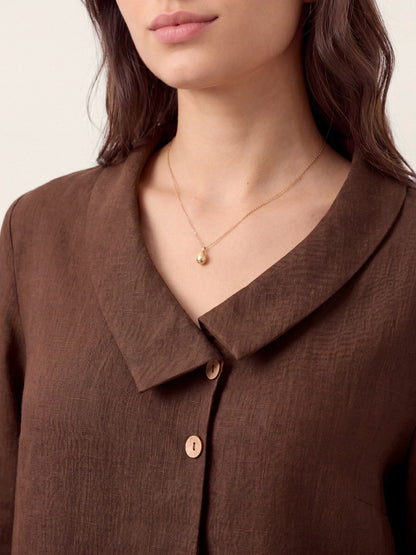 100% Linen Asymmetric Collar Inverted Pleat Top OTTILIE
