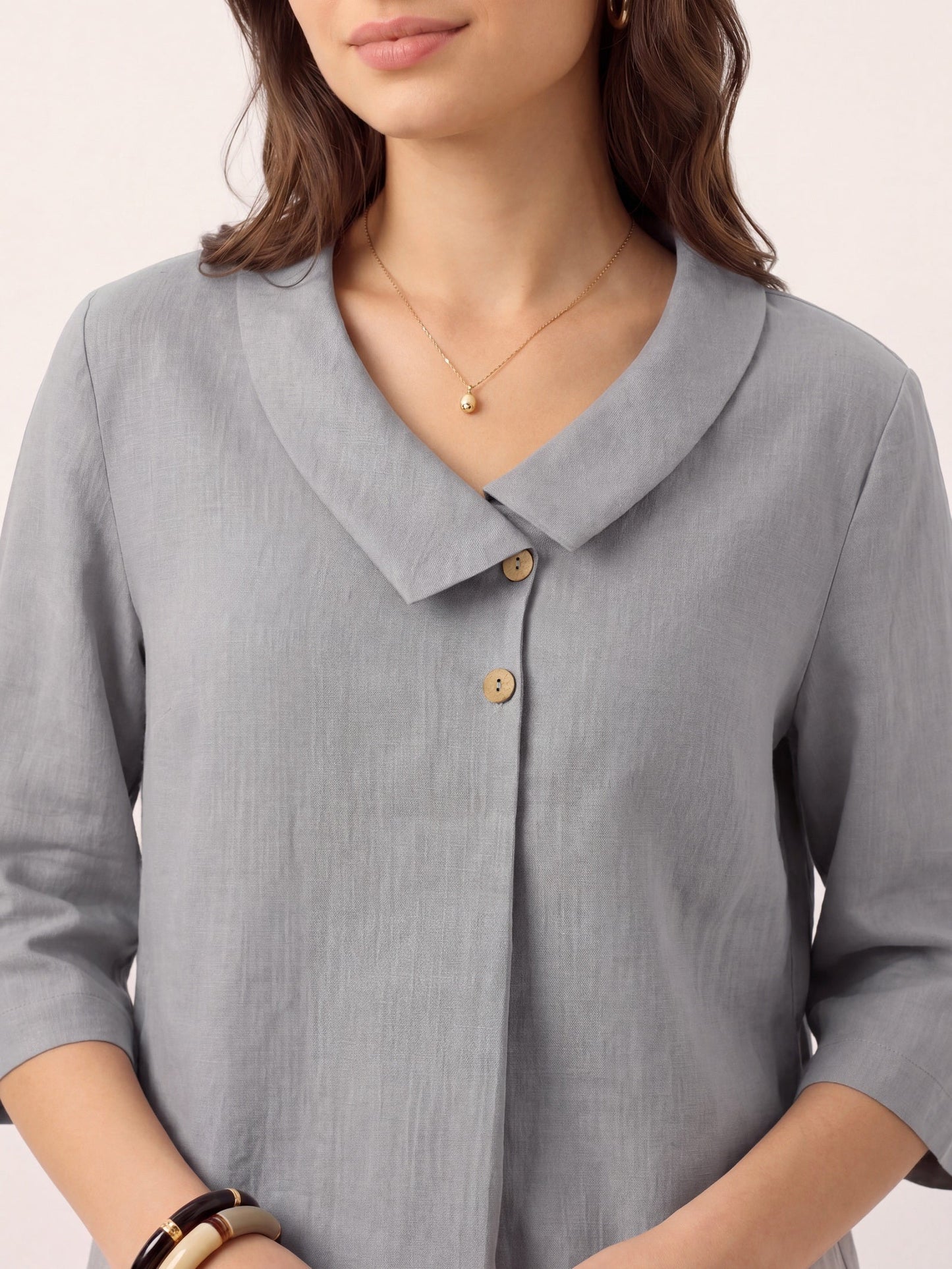 100% Linen Asymmetric Collar Inverted Pleat Top OTTILIE