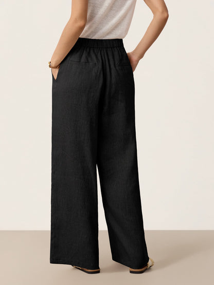 100% Linen Buttoned Slit-Hem Pants KATYA