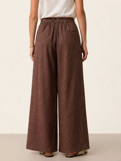 100% Linen Buttoned Slit-Hem Pants KATYA