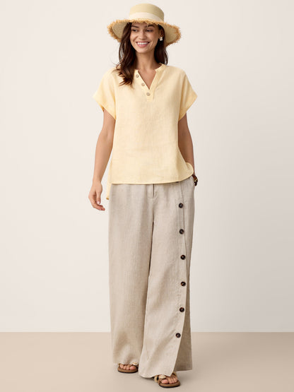 100% Linen Buttoned Slit-Hem Pants KATYA