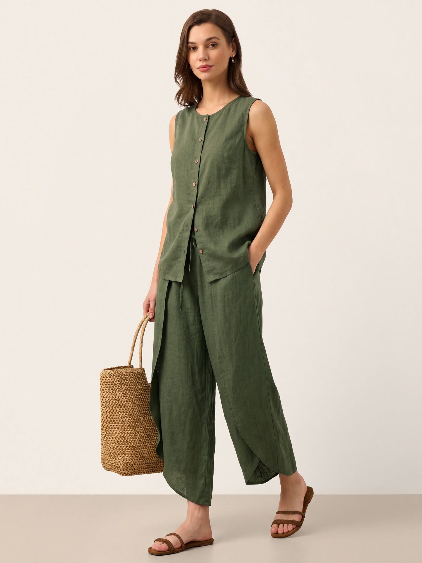 100% Linen Buttons Down Tank Top ERIN