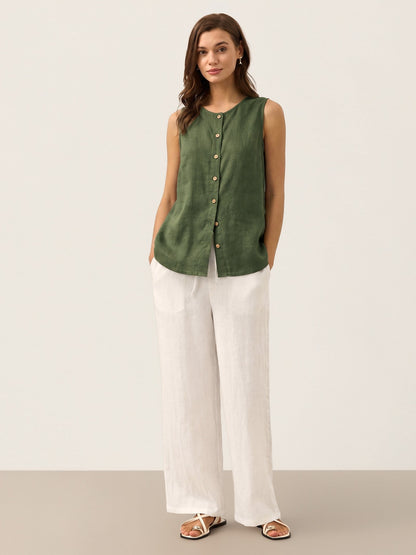 100% Linen Buttons Down Tank Top ERIN