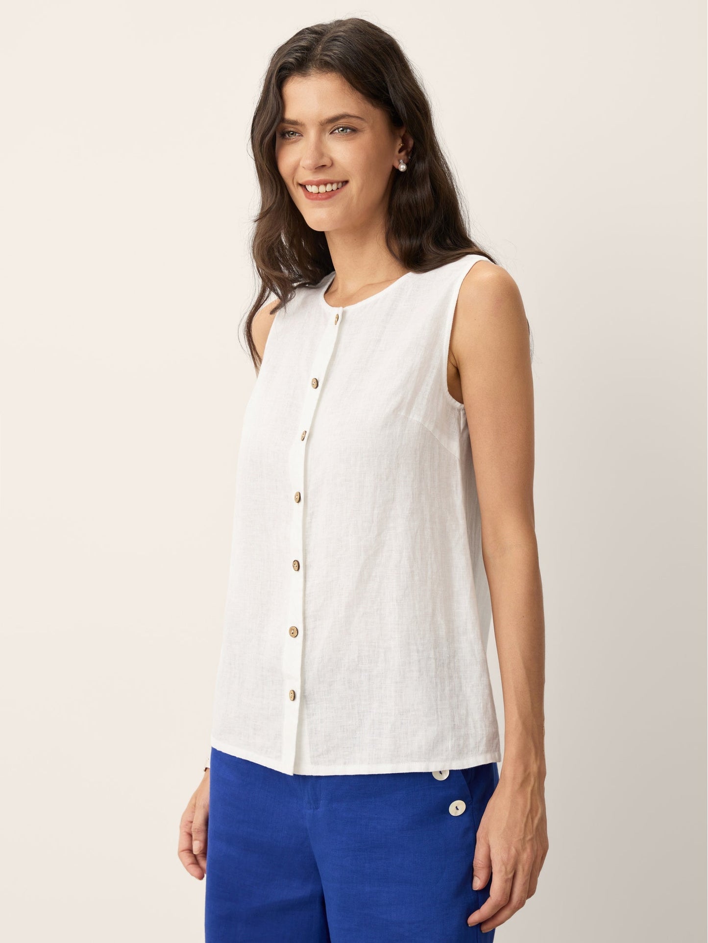 100% Linen Buttons Down Tank Top ERIN