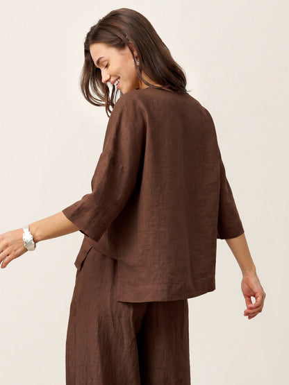 100% Linen Drop Shoulder Asymmetric Layered Hem Overtop VIOLA