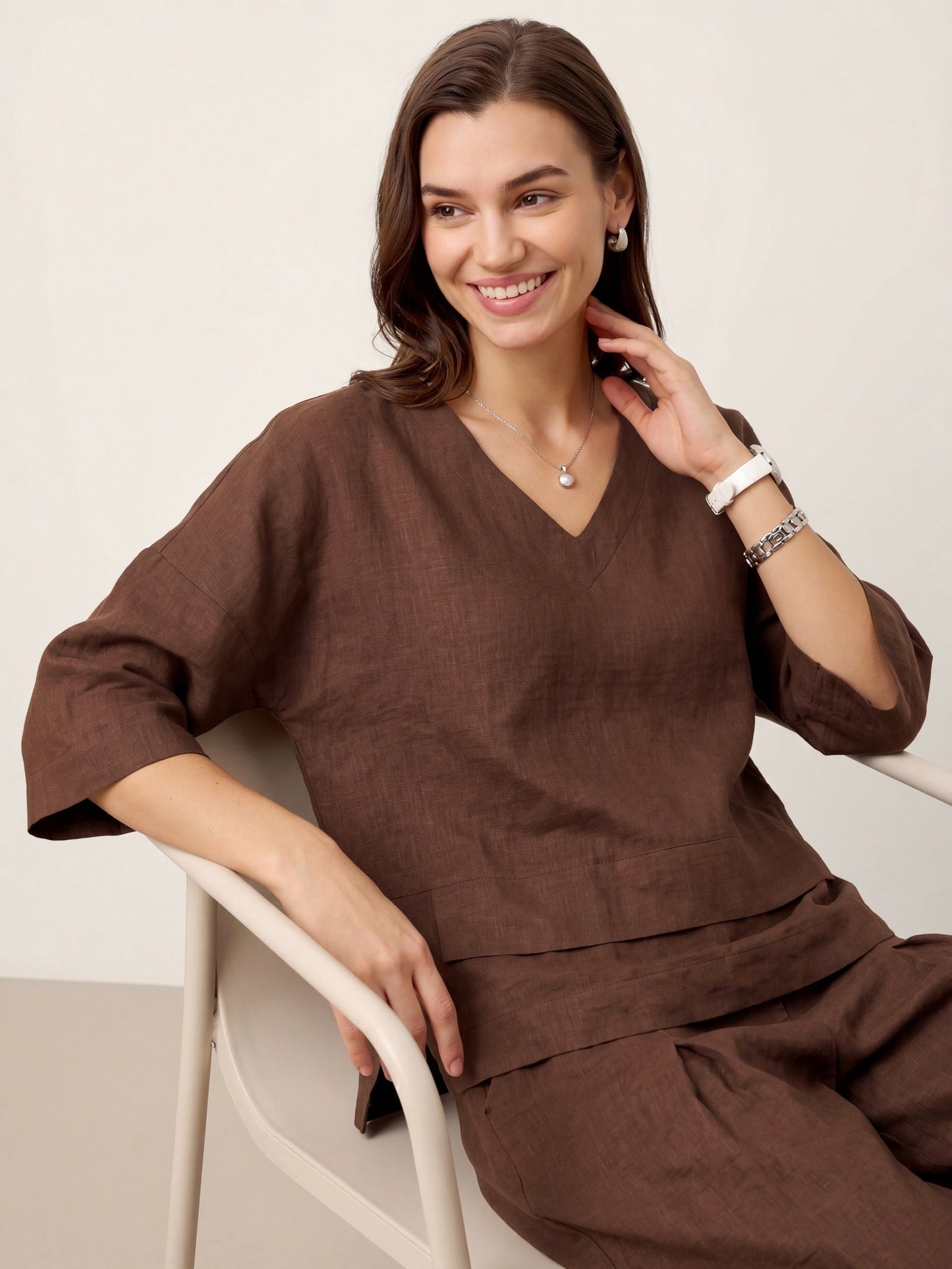 100% Linen Drop Shoulder Asymmetric Layered Hem Overtop VIOLA