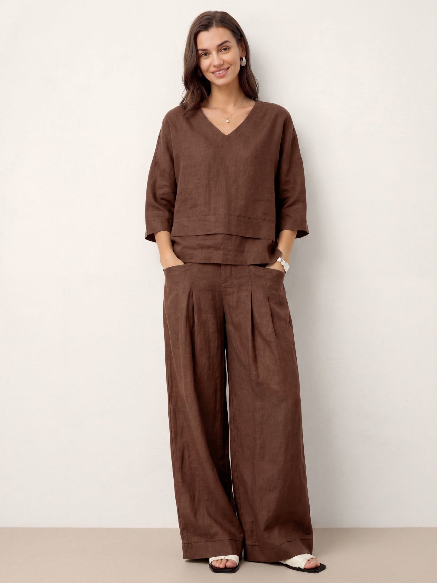 100% Linen Drop Shoulder Asymmetric Layered Hem Overtop VIOLA