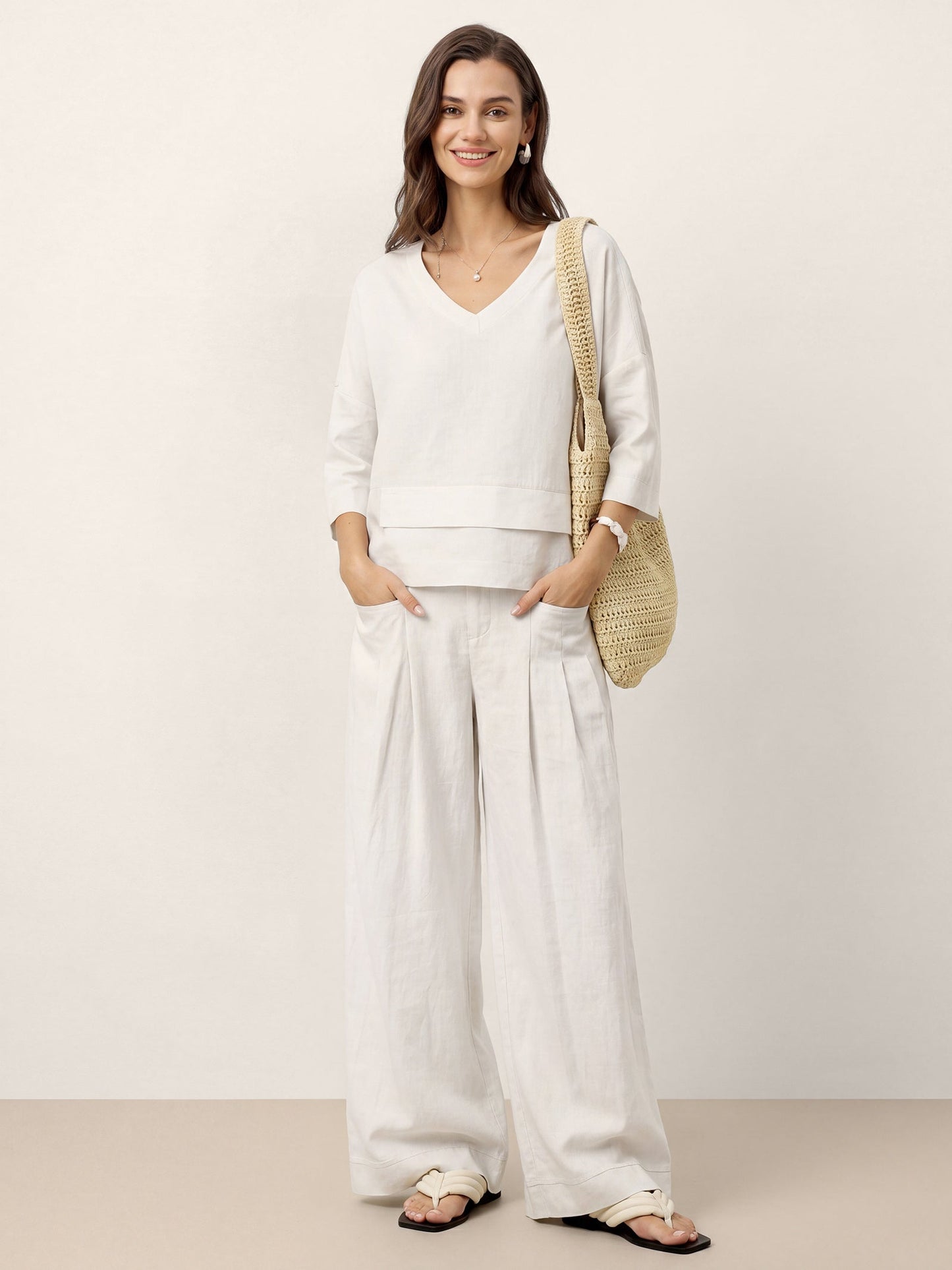 100% Linen Drop Shoulder Asymmetric Layered Hem Overtop VIOLA