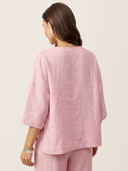 100% Linen Drop Shoulder Asymmetric Layered Hem Overtop VIOLA