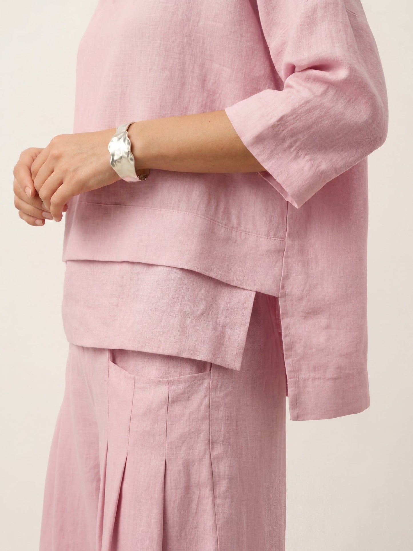 100% Linen Drop Shoulder Asymmetric Layered Hem Overtop VIOLA