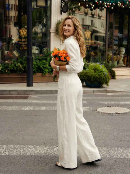 100% Linen Sculpted Pleat Elasticated Back Relaxed Pants VERIDIANA