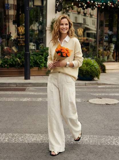100% Linen Sculpted Pleat Elasticated Back Relaxed Pants VERIDIANA