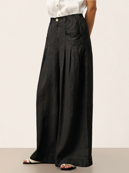 100% Linen Sculpted Pleat Elasticated Back Relaxed Pants VERIDIANA