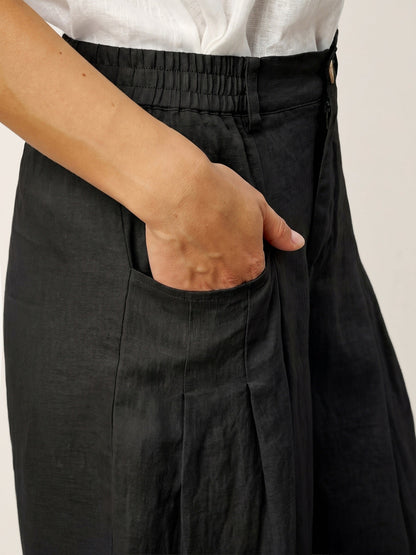 100% Linen Sculpted Pleat Elasticated Back Relaxed Pants VERIDIANA