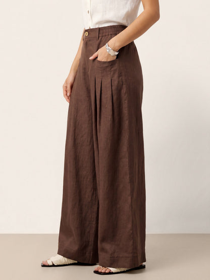 100% Linen Sculpted Pleat Elasticated Back Relaxed Pants VERIDIANA
