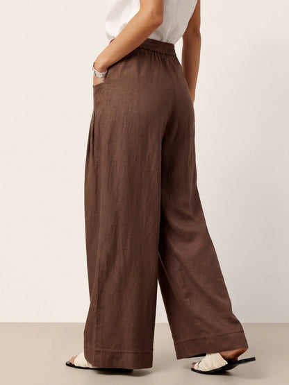 100% Linen Sculpted Pleat Elasticated Back Relaxed Pants VERIDIANA