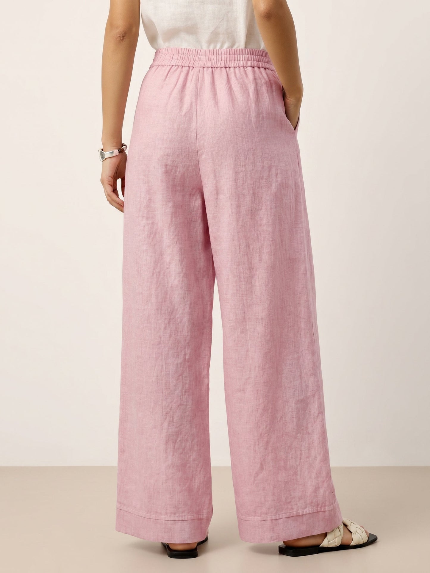 100% Linen Sculpted Pleat Elasticated Back Relaxed Pants VERIDIANA