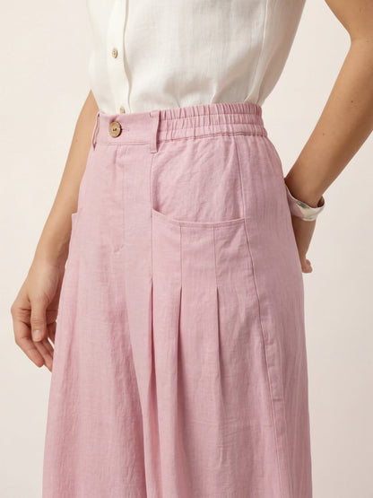 100% Linen Sculpted Pleat Elasticated Back Relaxed Pants VERIDIANA