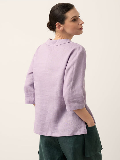 100% Linen Shawl V-Neck Half Sleeve Top JADE