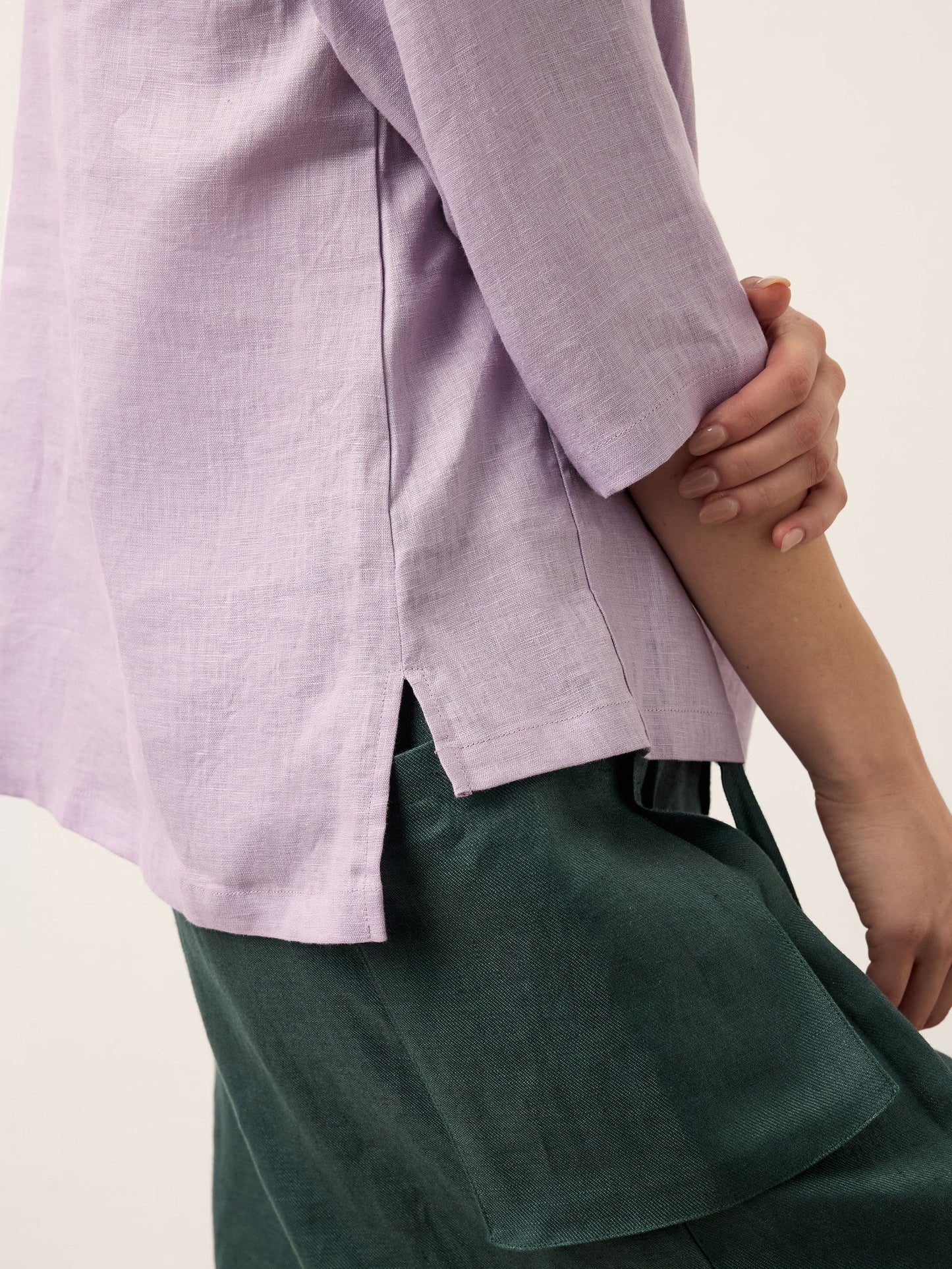 100% Linen Shawl V-Neck Half Sleeve Top JADE