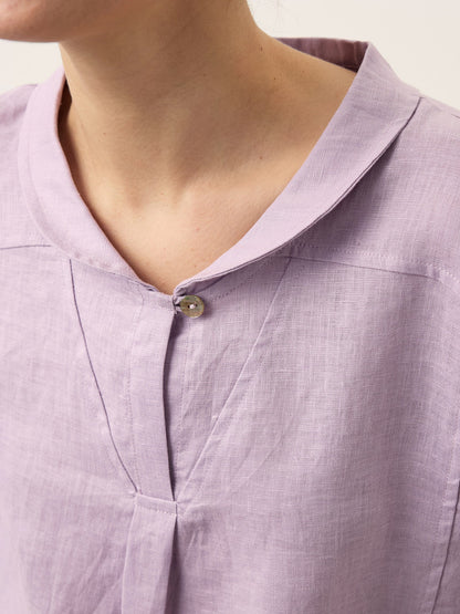 100% Linen Shawl V-Neck Half Sleeve Top JADE