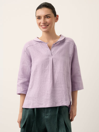 100% Linen Shawl V-Neck Half Sleeve Top JADE
