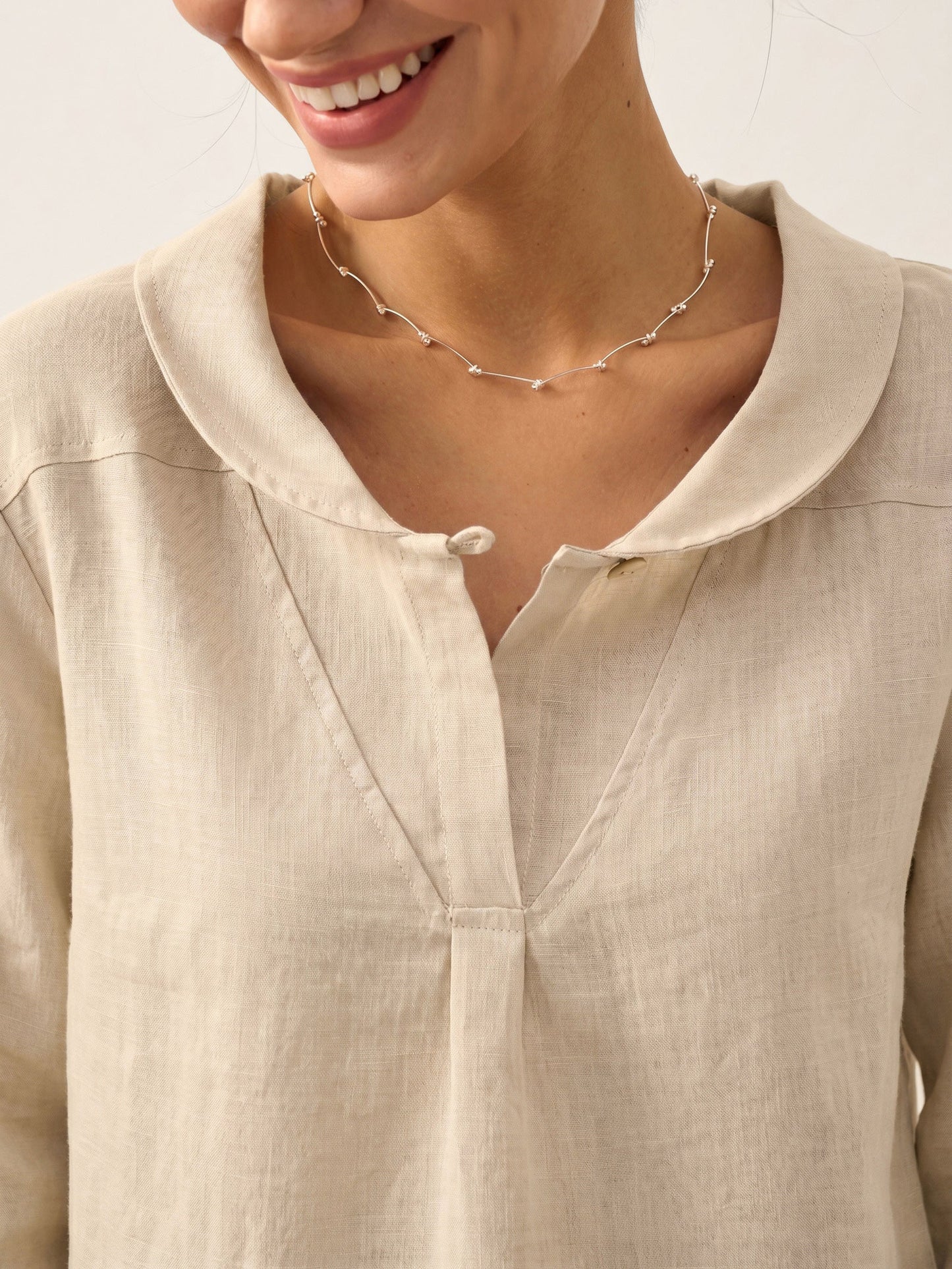 100% Linen Shawl V-Neck Half Sleeve Top JADE