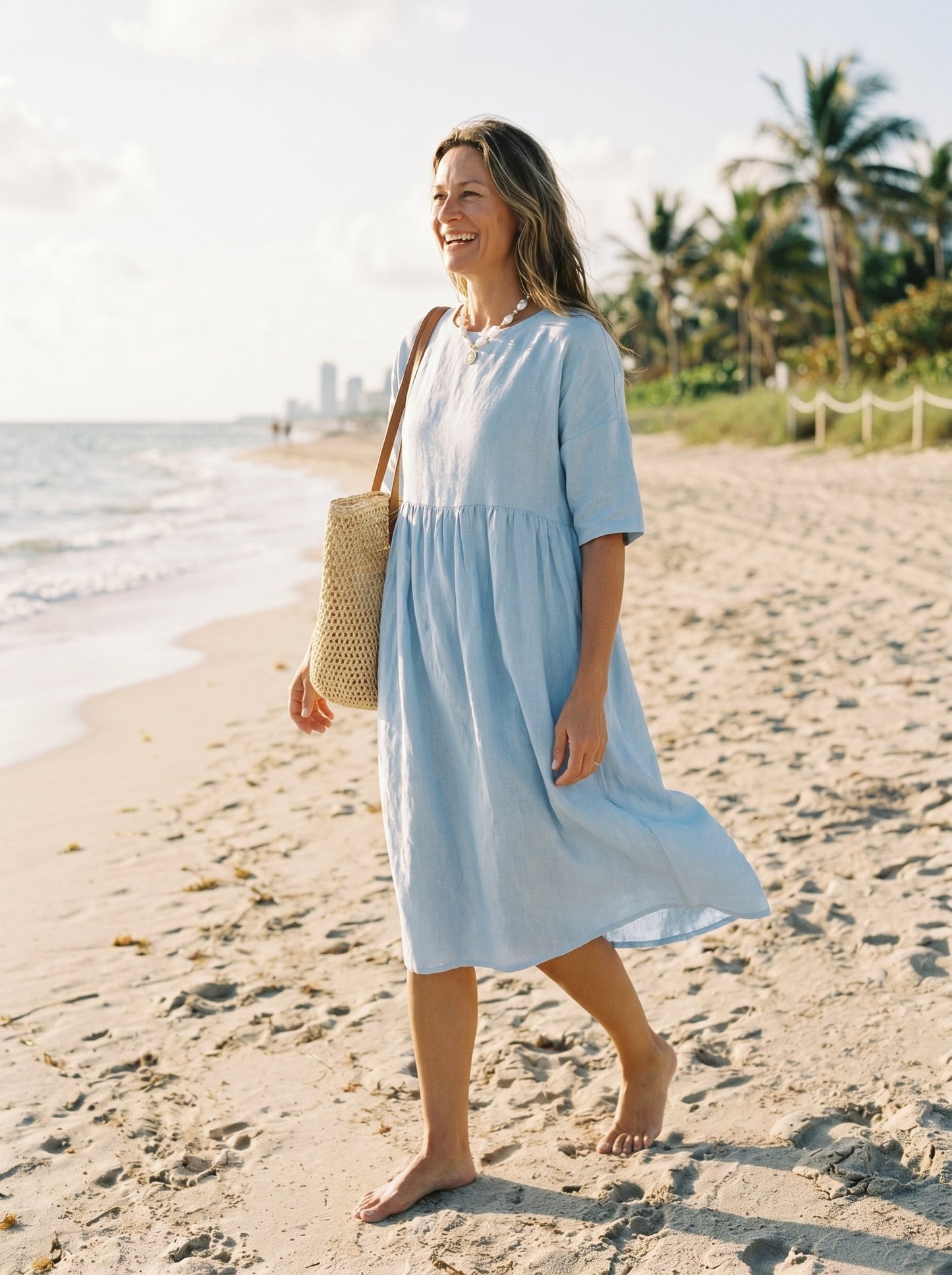 100% Linen A-Line Midi Dress VALENCIA