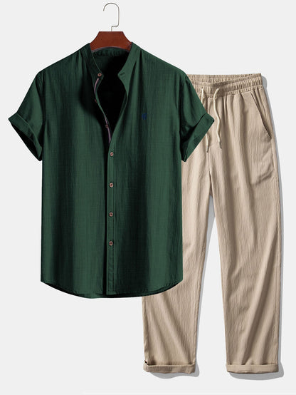 IVÁN | Conjunto Camisa Cuello Mao y Pantalón Texturizado