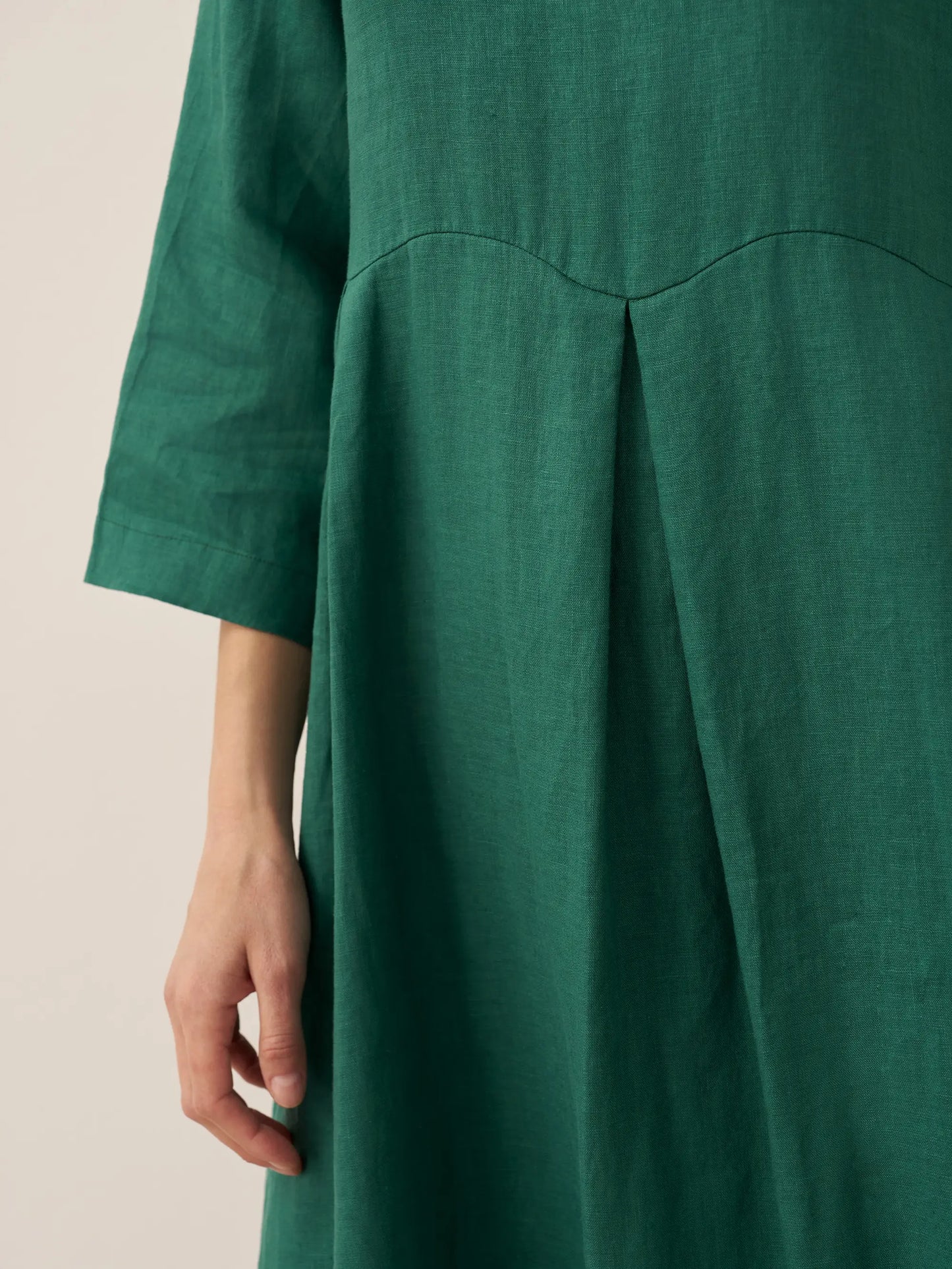 100% Linen Bateau Neck Pleated Midi Dress ABIGAIL