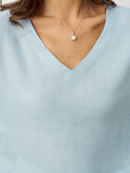 100% Linen Drop Shoulder Asymmetric Layered Hem Overtop VIOLA