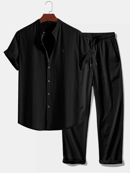 SEBÁSTIAN | Conjunto Camisa Cuello Mao y Pantalón Texturizado