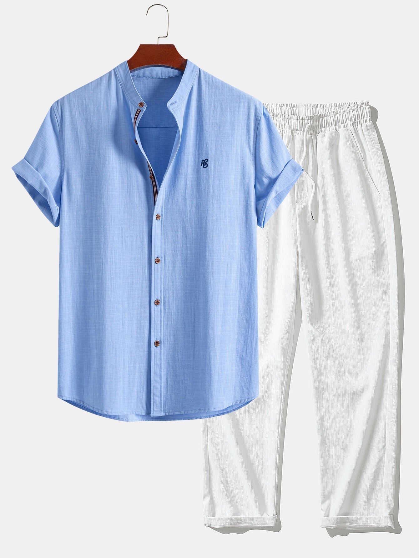 SEBÁSTIAN | Conjunto Camisa Cuello Mao y Pantalón Texturizado